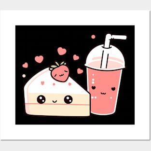Kawaii Milkshake and Cake Illustration | Cute Design Ideas for Kawaii Lovers Posters and Art